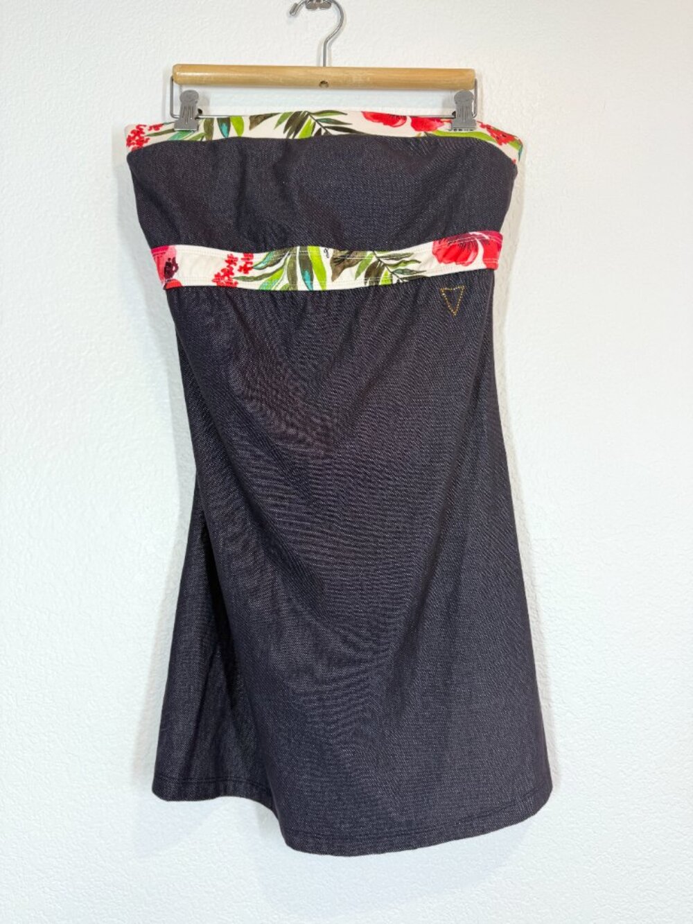 Guess Navy Strapless Mini Dress with Floral Trim - Picture 11 of 12